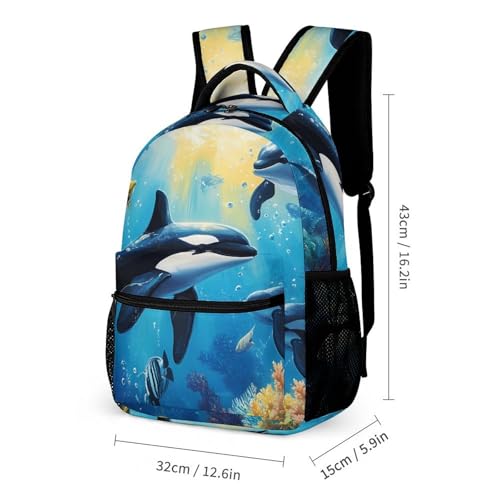 Killer-Whales 3 PCS Backpack Set Casual Daypack with Insulated Lunch Bag & Pencil Case2