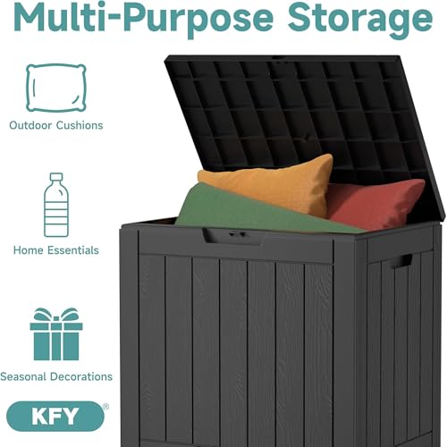 Image of 30 Gallon Waterproof Resin Deck Box, UV Resistant Outdoor Storage for Garden, Patio, Porch, Delivery,Striped Black