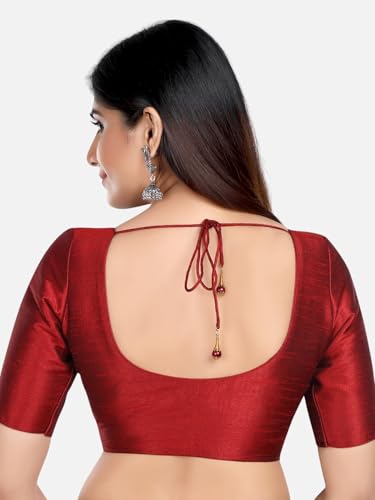 Image of Neckbook Women's Kora Silk Round Neck Half Sleeves Princess Cut Padded Readymade Saree Blouse