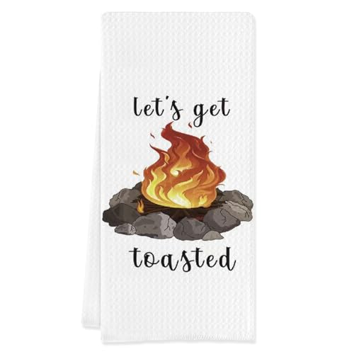 ULYNKETHR Camping Kitchen Towels,Funny Sayings Happy Camper Tea Towel Absorbent Farmhouse Dish Towel...