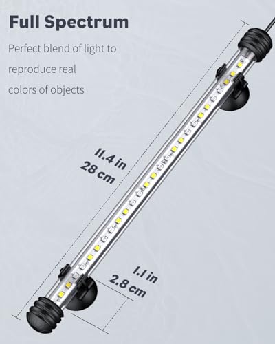 Image of Pawfly 5 W Aquarium LED Light 11 Inch Underwater Fish Tank Light with Full Spectrum IP68 Waterproof White Blue Red Lights with Daytime & Night Mode Timer Auto On /Off and Adjustable Brightness