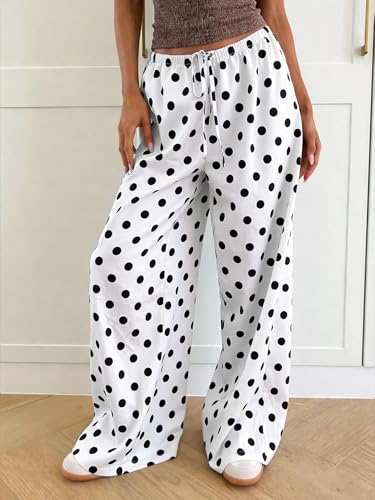 Image of MakeMeChic Women's Summer Satin Silk Pants Casual Flowy Pants Beach Vacation Wide Leg Pants