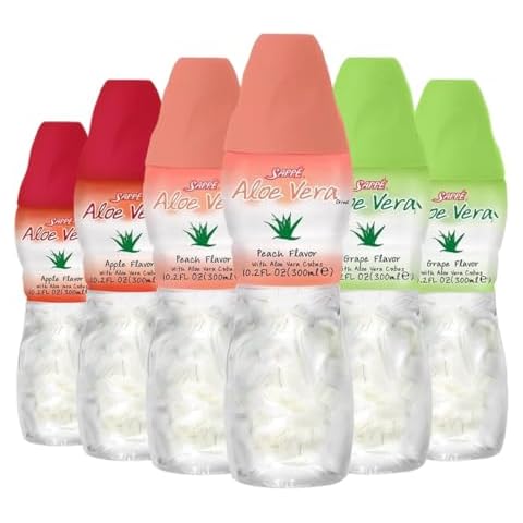 Aloe vera juice (Variety Pack) Aloe vera drink with pure aloe pulp (18 Packs) Plant based juice great for hydration and contains large aloe pulp. Aloe vera apple juice is healthy for adults and kids Cover