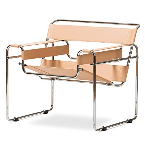 Baxton Studio Jericho Leather Mid-Century Modern Accent Chair, Tan