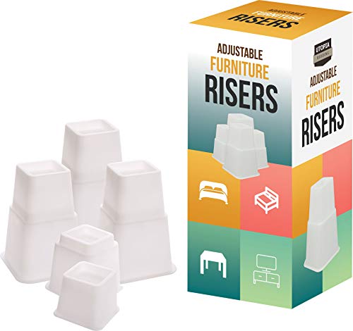 Utopia Bedding Adjustable Bed Furniture Risers Pack - 3, 5 Or 8 Inch Heavy Duty Risers For Sofa, Table, And Chair - (Bulk Pack Of 9 X 8 Pieces - White) #TOP5