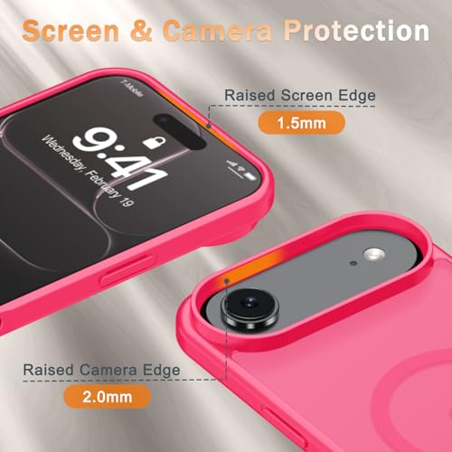 Image of YENAPOON for iPhone Air Case, Matte Magnetic Phone Cover [with 1 Screen Protector] [Support for MagSafe] [Shockproof Military Grade Protection] Translucent Frosted Back, Hot Pink