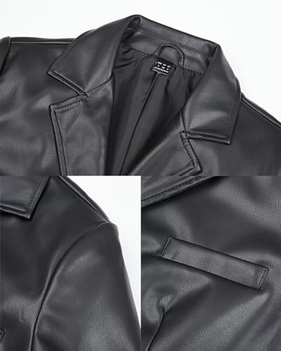 Women's Faux Leather Blazer Jackets Button Down Leather Shacket Coat with Pockets4