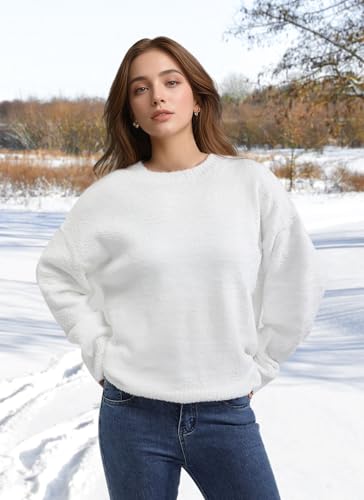 Image of Women's Oversized Crewneck Sweaters, Long Sleeve Fuzzy Knit Casual Chunky Warm Fall Pullover Sweaters Top Trendy Outfits