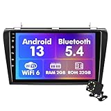 Android 13 Car Radio for 2+32G Mazda 3 2004-2009 9'' 1280*720 Touchscreen Car Stereo with Carplay Android Auto Backup Camera Mirror Link GPS Navigation WiFi 6 Bluetooth 5.4 FM Steering Wheel Controls