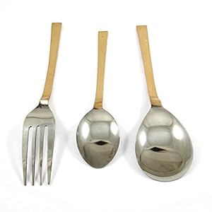 Copper Steel Cutlery Set Of 3 Pcs Serving Spoon Table Spoon Fork Indian Serveware Tableware