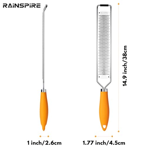 Image of Rainspire Zester Grater with Handle, Lemon Zester Cheese Grater for Kitchen Stainless Steel, Parmesan Cheese Garlic Nutmeg Chocolate Fruits Vegetables Ginger Grater, Fine (Orange)