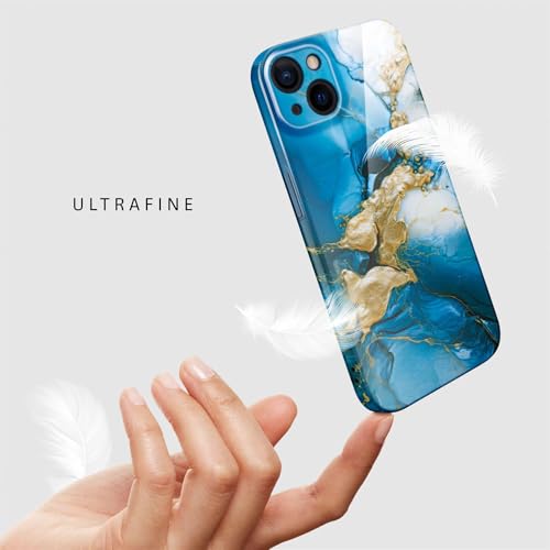 Coque iPhone 15 marbré bleu protège objectif photo des rayures