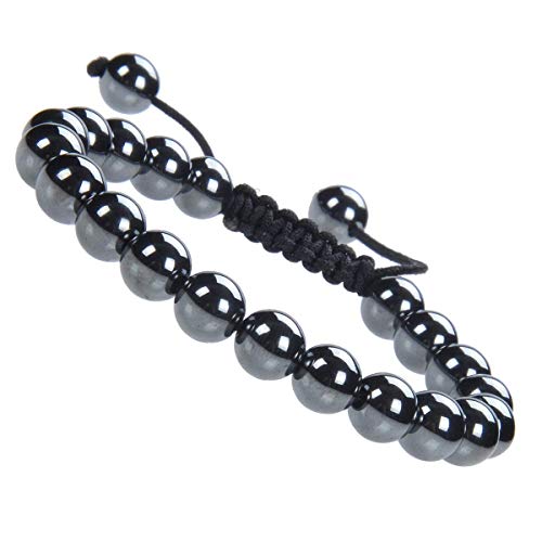 Bracelet hématite ajustable contre le stress avec perles rondes reiki 10mm