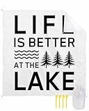 Beach Blanket Sandproof Waterproof Picnic Blankets Black White Quote Tree Extra Large Lightweight Outdoor Beach Mat with Corner Pockets for Travel/Camping/Hiking LIFE IS THE BETTER AT THE BEACH