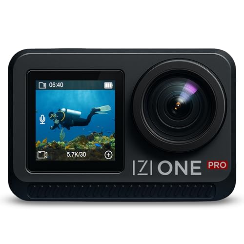 Image of IZI One Pro 5.7k Action Camera | Ultra HD Sony STARVIS Sensor | 20M Body Waterproof | 2 x Battery with 240min Recording | Dual OLED, 6-Axis Gyro Stabilisation | HQ Mic Support | Reels, Vlogs & Bikes