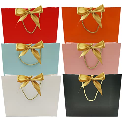 DUGYIRS 6 Pièces Sacs-cadeaux Faire la Fête Sacs de Faveur 32 x 25 x 11 cm,Sacs-cadeaux en Papier avec Poignées et Ruban Noeud Papillon pour Emballage Cadeau Mariage Célébrations de Fête(6 Couleurs) Cover