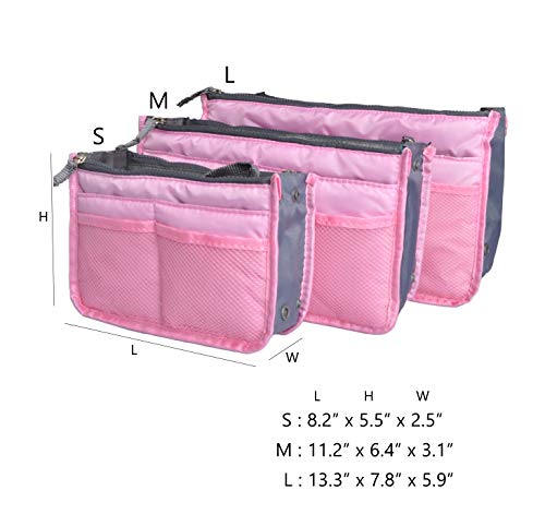 Vercord Purse Organizer Insert for Handbags Bag Organizers Inside Tote Pocketbook Women Nurse Nylon 13 Pockets Pink Medium - Thumbnail 3