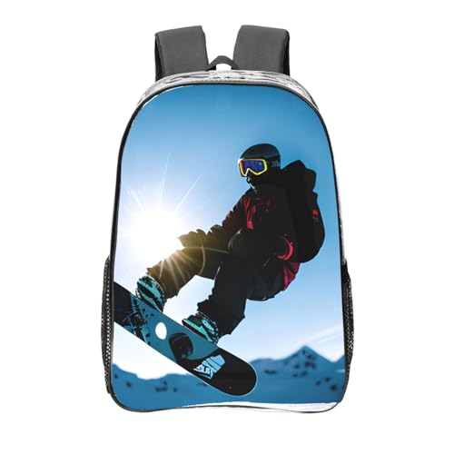 Snowboarding picture Print Work Travel Stadium Events Transparent Backpack PVC Clear Bag Large Side Pockets