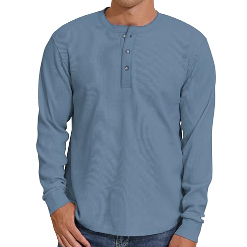 PrettyGuide Men's Long Sleeve Waffle Henley Shirts Casual Fall Thermal Shirts Button T-Shirt2