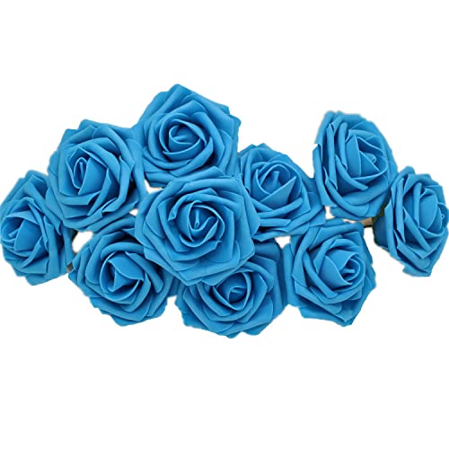 50 Pcs Artificial Flowers Foam Roses For Bridal Bouquets Wedding Centerpieces Kissing Balls (Turquoise Blue) #TOP3