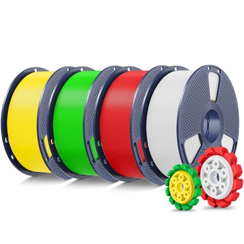 Image of SUNLU PLA+2.0 3D Printer Filament 4KG, Upgrade PLA+ Filament 1.75mm, Tougher and Stronger, Dimensional Accuracy + /-0.02mm, 1KG per Spool, 4KG Total, White+Red+Green+Yellow