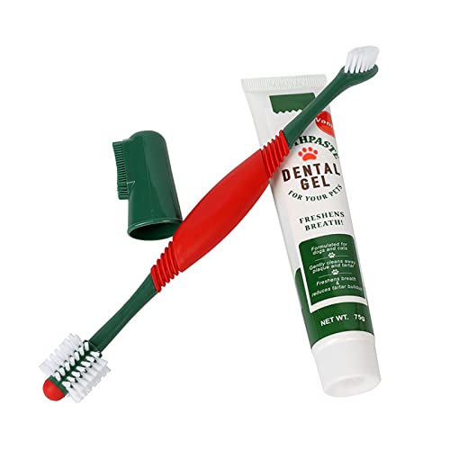 RONGXG Pet Dental Care Kit - Dog & Cat Toothbrush & Toothpaste - Beef Flavor - Removes Plaque & Tartar - Fresh Mouth - Easy to Use - Suitable for Small, Medium & Large Pets