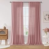 Nanspring Extra Long Linen Curtains 102 Inches for Living Room Back Tab Semi Sheer...