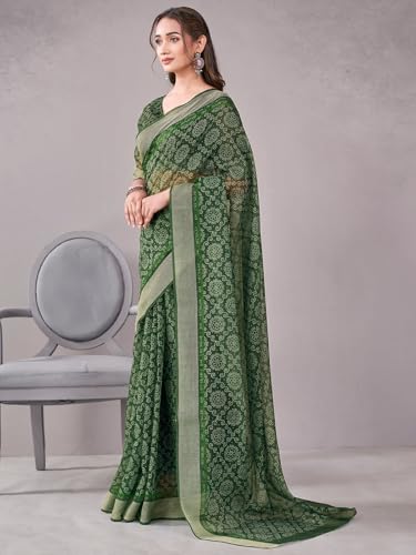 Image of Satrani Women's Chanderi Printed & Embroidery Saree with Unstitched Blouse Piece