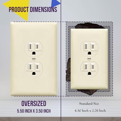 Image of ENERLITES Duplex Receptacle Outlet Wall Plate, Jumbo Electrical Outlet Cover, Gloss Finish, Oversized 1-Gang 5.51 inch x 3.50 inch, Polycarbonate Thermoplastic, 8821O-LA, Light Almond