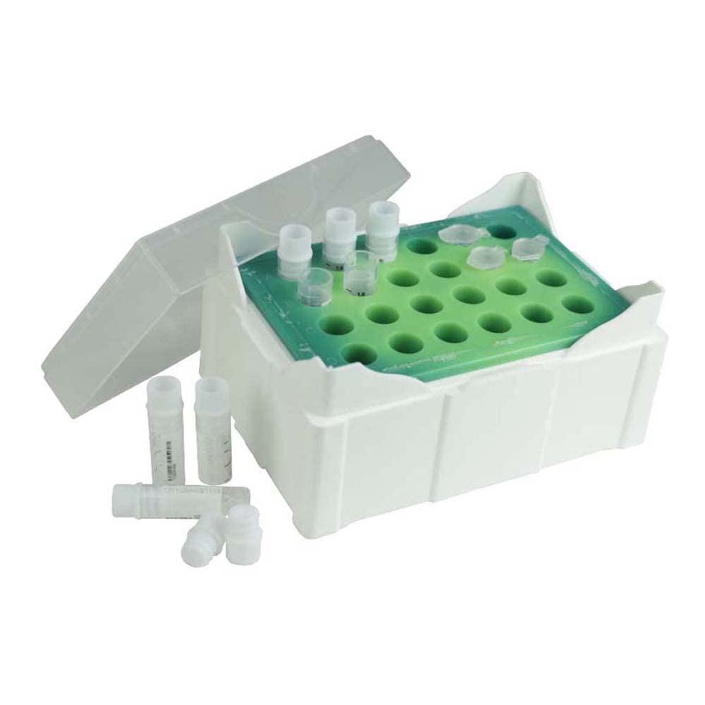 CellCamper neoLab 2-3732 CellCamper Polypropylen Kryo Rack mit Farbumschlag für 24 Kryo-Röhrchen, 150mm Länge x 100mm Breite x 75mm Höhe, Weiß/Gelb