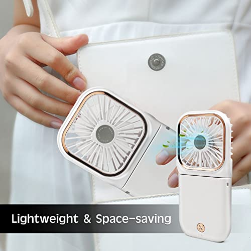 Mq 5 In 1 Mini Portable Fan, Foldable Personal Fan With Lanyard Rechargeable 3 Speed Adjustable, As 3000Mah Power Bank, Handheld Fan, Neck Fan, Desk Fan, Phone Holder, Indoor Outdoor Small Fan, White #TOP6