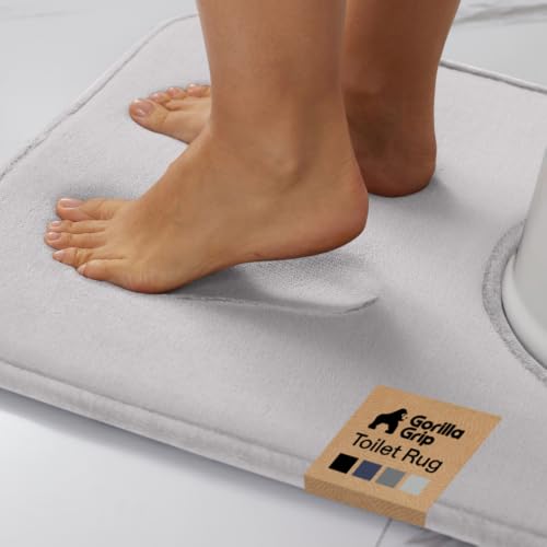 Image of GORILLA GRIP Thick Memory Foam Toilet Rug for Bathroom, U Shaped Washable, Soft Absorbent Velvet Topside Floor Mats, Machine Wash, Cushioned Luxury Rugs for Bath Room, 22.5 x 19.5 Light Gray