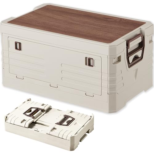 Zilnox コンテナ ボックス 折り畳み キャンプ 折りたたみコンテナ 木製の蓋付き 収納ボックス 取っ手付き 大容量 アウトドア 収納ケース 強い耐荷重 収納 組み立て簡単 グレー 1個 M 幅47.5×奥行29.5×高さ23.5cm 32L