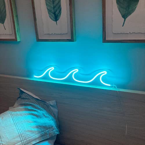 Image of Wave Neon Signs Light Blue LED Night Lights With Dimmable Switch For Kids Wall Decor USB Powered For Living Room Bar Bedroom Christmas Gift(11.8 * 3.9 inch)