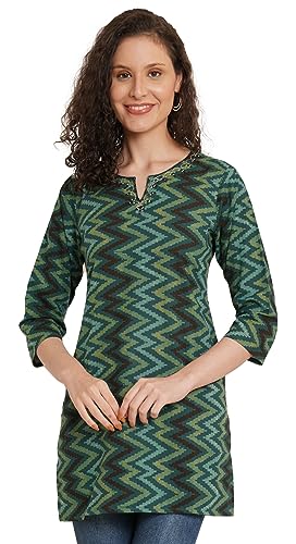 Image of Amazon Brand - Anarva Jaipuri Cotton Printed Short Kurti for Women
