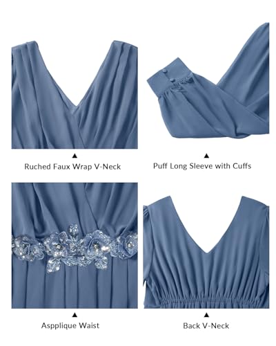 Image of Pinup Fashion Women Plus Size Formal Dresses - Long Sleeve Evening Gown Applique Chiffon Maxi Dress