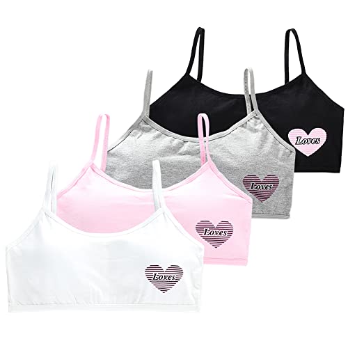 4PCS Girls’ Training Bra Girls Breathable Sports Cami Bras Strap Bralette Activewear Bra,Aged 8-18