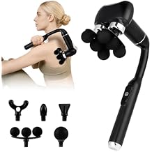 Massage Gun with Extension Handle, Handheld Foot Back Neck Shoulder Massager with 6 Adjustable Speeds & Modes and 5 Replaceable Heads for Gym & Home Use, Birthday Gifts for Men
