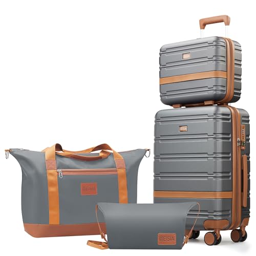 Image of NEISIA Luggage Sets with spinner wheels, PC+ABS Hard Shell Travel Luggage,Lightweight Carry-on suitcases with TSA Lock,YKK Zippers (Gray, 4 Piece Sets(14 /20 /DB /TB))
