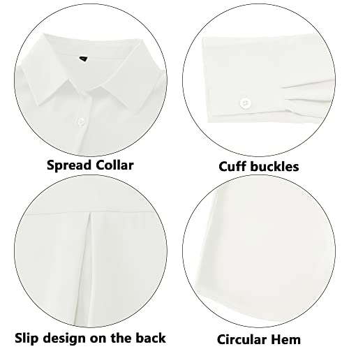 Women's Button Down Shirt Classic Long Sleeve Collared Tops Work Office Chiffon Blouse White #TOP3