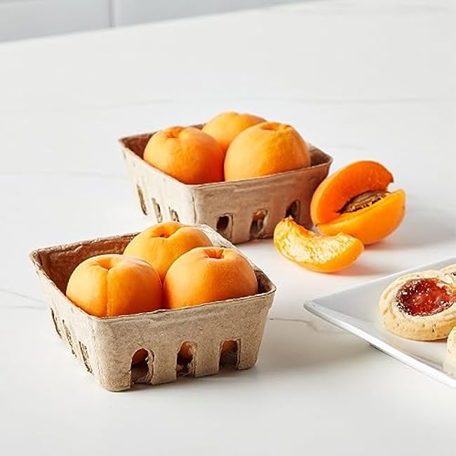 Juvale Pulp Fiber Berry Baskets - 4 x 4 x 1.81 in Brown Molded Pulp - Ventilated Design for Farmers Market Produce - Cardboard Fruit Containers & 60 Mini Berry Cartons