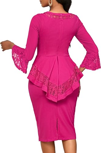 Image of Lace Dresses for Women Wedding Guest Elegant Long Sleeve Cocktail Business Knee Length Pencil Dress
