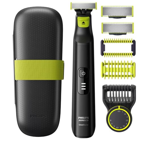 Image of PHILIPS OneBlade Pro Face + Body Hybrid Electric Trimmer & Shaver, Rechargeable, Adjustable 14-Length Precision Comb, Body Kit, Dual-Sided Blade, Wet & Dry Use, Travel Case