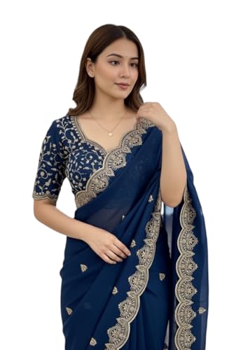 Image of Yashika Women Vichitra Silk Saree with Embroidered Border| Sarees Bollywood Sari | New Sarees | Saree Blouse| Designer Saree (AZ-YS-OG-LADYQUEEN-Parent)