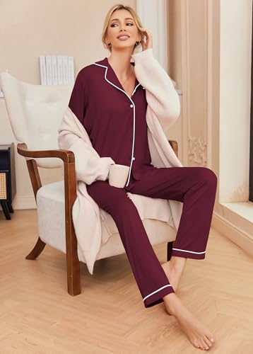 Image of Ekouaer Pajamas Women's Long Sleeve Sleepwear Soft Button Down Loungewear Pjs Lounge Set Nightwear XS-XXL
