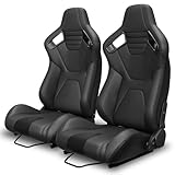 Universal Racing Seats Bucket Seats Adjustable Carbon Back Car Seats 1 Pair Reclinable Sport Seats with Dual Lock Sliders PVC Leather