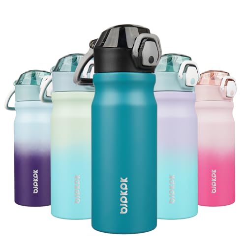 Image of BJPKPK 18 oz Water Bottle with Straw & Handle, Insulated Stainless Flask | Leak Proof Locking Lid, Thermal, Double Wall Vacuum, Keeps Hot /Cold, BPA Free, Dishwasher Safe, Travel & Sports, Laguna
