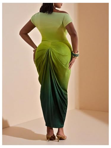 Image of Floerns Women's Plus Size Asymmetrical Neck Long Dress Ruched Slit Hem Cocktail Dress