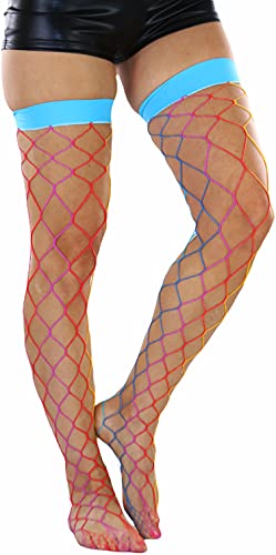 Image of ToBeInStyle Women's Rainbow Bright Multicolor Nylon Thigh High Stockings