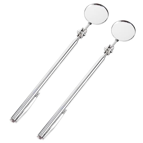 FUNOMOCYA 2pcs Detector Adjustable Inspection Mirror Round and Square Mirror Handheld Security Mirror Magnifying Inspection Mirror Automotive Auto Telescoping Mirror Stainless Steel Silver